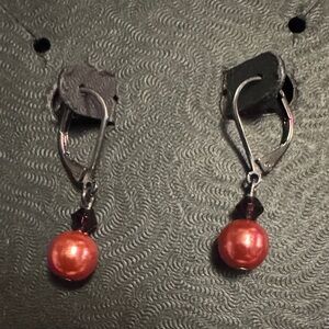 Charles Klein Drop Earrings | Pink Pearl Bead Leverback Dangle Silver-Tone